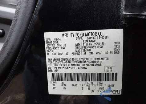 2014 Ford Edge Sport from USA, damaged, VIN 2FMDK3AK9EBB03867